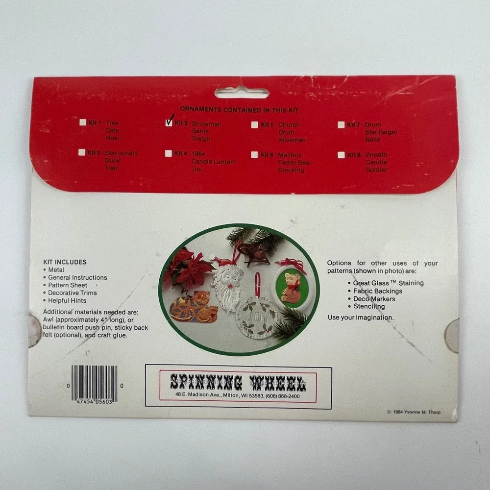 Vintage 1984 Spinning Wheel Colonial Tin Punch Kit 3 Copper Christmas‎ Ornaments